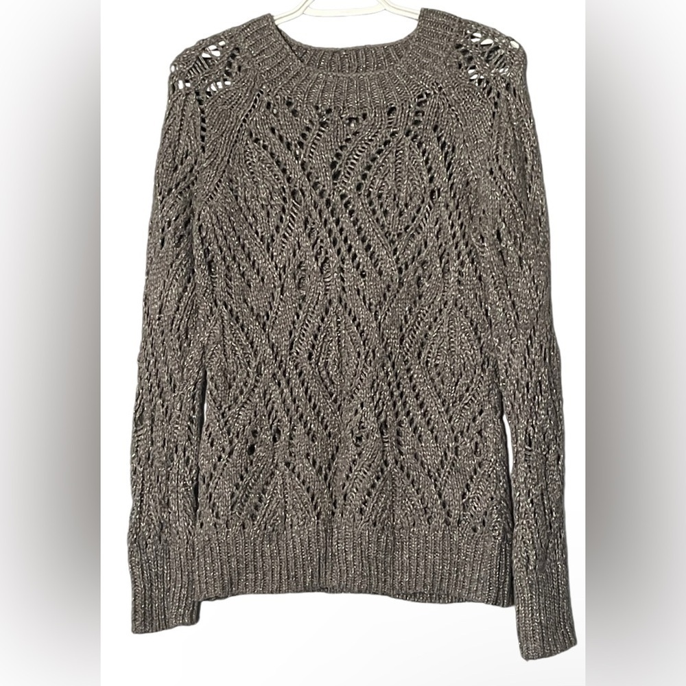 BASS sweater/ crochet sweater color:gray and metallic size:M